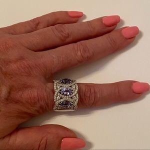 JEAN DOUSSET JD RING STERLING SILVER 925 CZ CUBIC ZIRCONIA PURPLE STONES Size 9